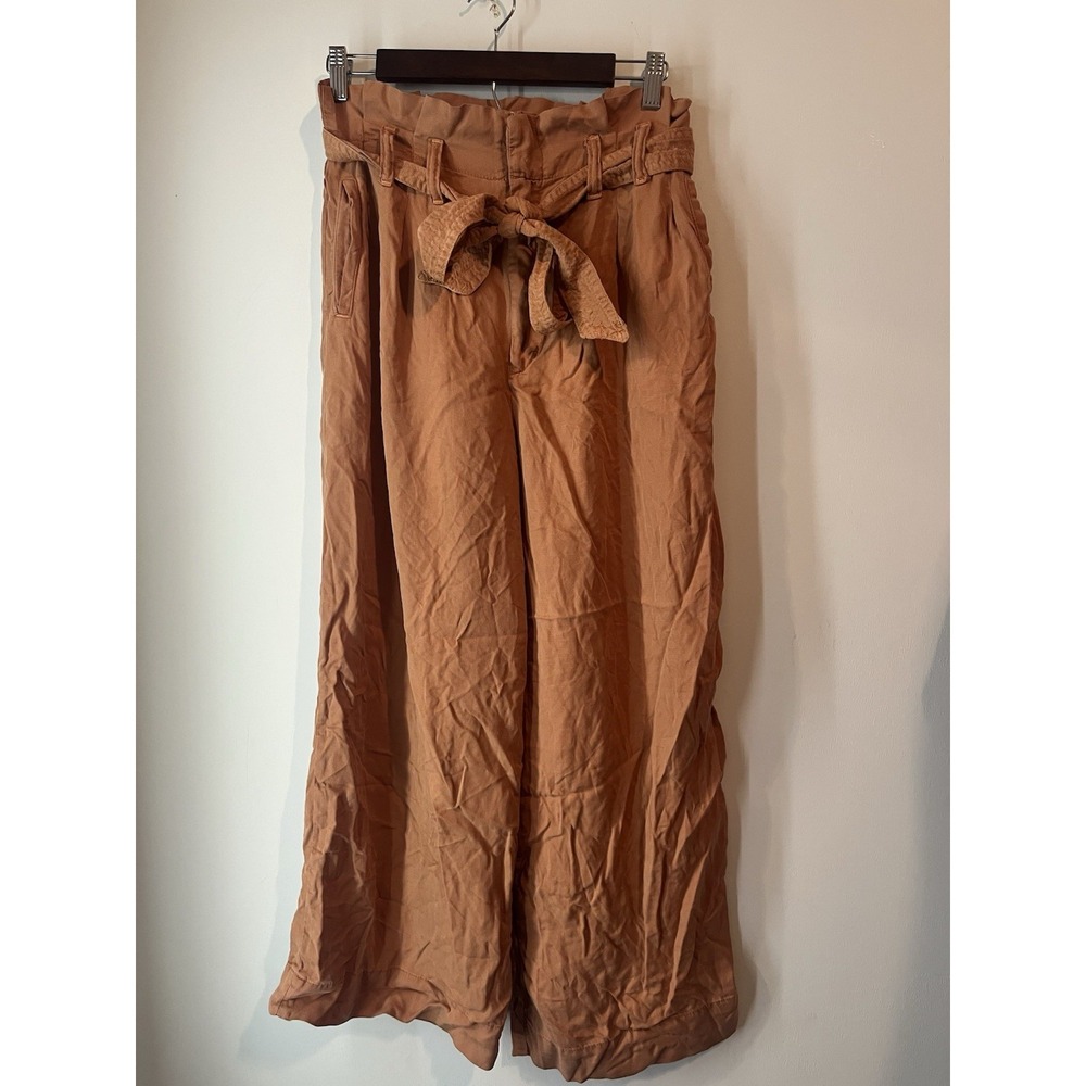 Anthropologie Wide Leg Pants Trousers Burnt Oramge Belted Size 10 Hippie Boho